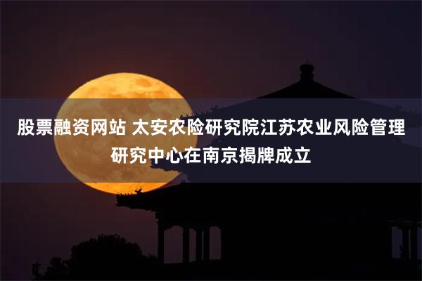 股票融资网站 太安农险研究院江苏农业风险管理研究中心在南京揭牌成立