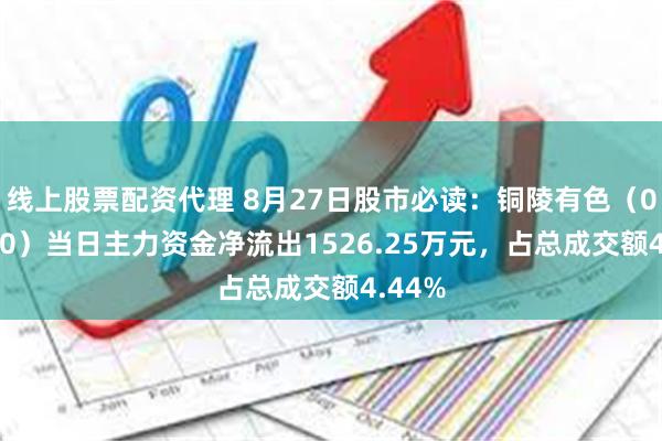 线上股票配资代理 8月27日股市必读：铜陵有色（000630）当日主力资金净流出1526.25万元，占总成交额4.44%