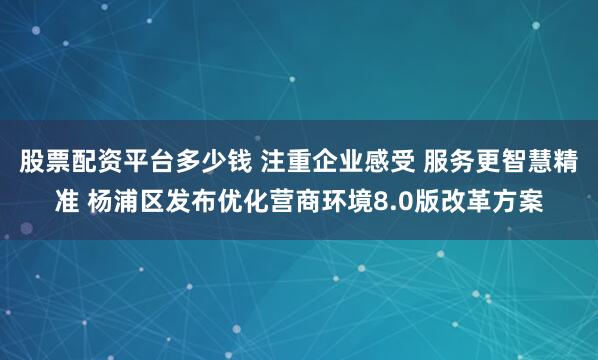 股票配资平台多少钱 注重企业感受 服务更智慧精准 杨浦区发布优化营商环境8.0版改革方案