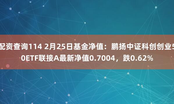 配资查询114 2月25日基金净值：鹏扬中证科创创业50ETF联接A最新净值0.7004，跌0.62%